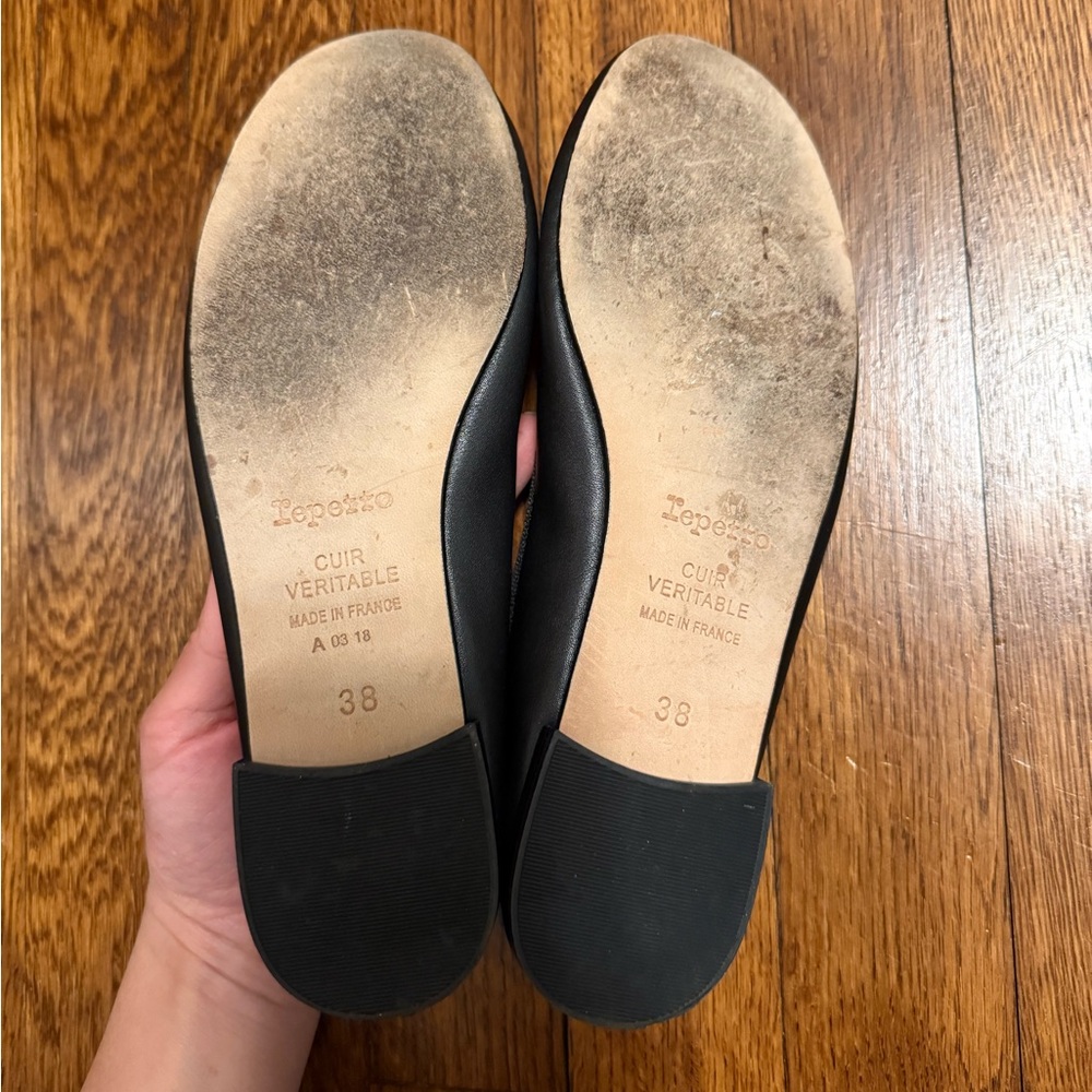 Repetto Black Leather Ballet Flats 38 - Picture 6 of 8